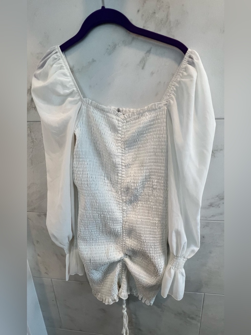 Princess Polly White Smocked Sheer Sleeve Dress